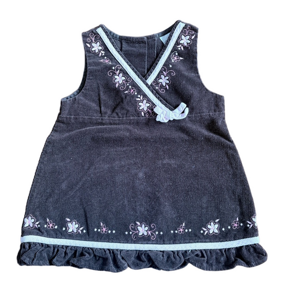Rare Editions Other - Vintage Y2K Rare Editions Brown and Pink Embroidered Corduroy Dress Size 2T